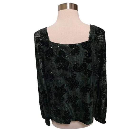 Loft Ann Taylor Womens Sequins All Over Blouse Size Small Green Long Sleeve - Picture 5 of 7